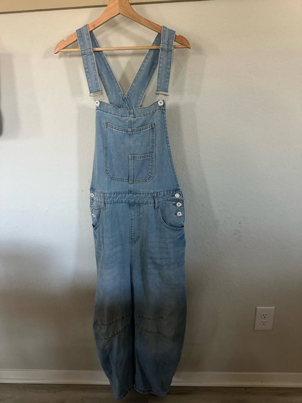 Light Wash Denim Barrel Overalls